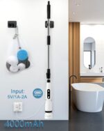 IEZFIX Electric Spin Scrubber, Bathroom Power Shower Scrubber Cleaning Brush for Tub/Tile/Floor/Toilet/Kitchen, 8 Cleaner Scrub Brush Heads, 3 Speeds 450RPM Max, Telescopic Rod Black - Image 4