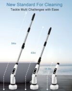 IEZFIX Electric Spin Scrubber, Bathroom Power Shower Scrubber Cleaning Brush for Tub/Tile/Floor/Toilet/Kitchen, 8 Cleaner Scrub Brush Heads, 3 Speeds 450RPM Max, Telescopic Rod Black - Image 5