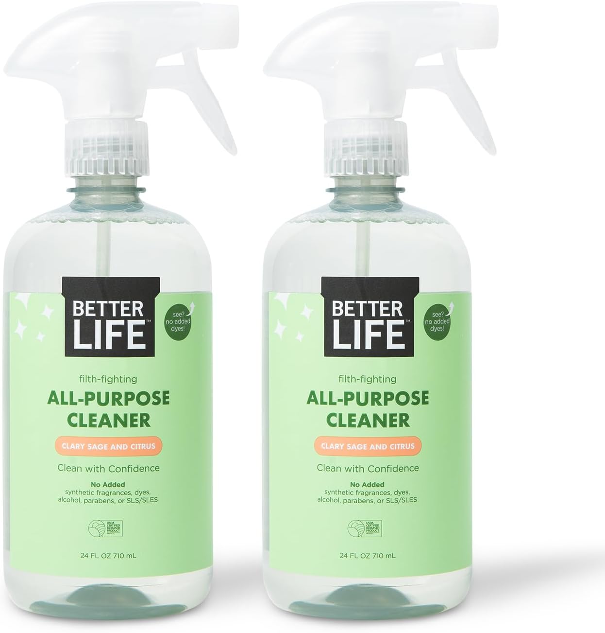 Better Life All Purpose Cleaner - Multipurpose Home and Kitchen Cleaning Spray for Glass, Countertops, Appliances, Upholstery & More - Multi-surface Spray Cleaner - 24oz (Pack of 2) Clary Sage/Citrus