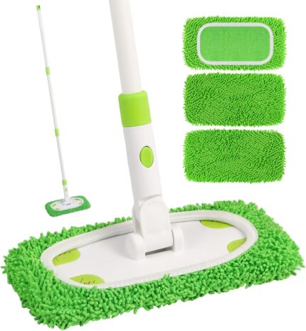ZHAYAO Sweeper Mop System with 3 Reusable Microfiber Mop Pads | Dry and Wet Multi Surface Floor Cleaner, Includes 1 Mop + 3 Washable Refills for Hardwood, Tile, and Laminate Floor Cleaning
