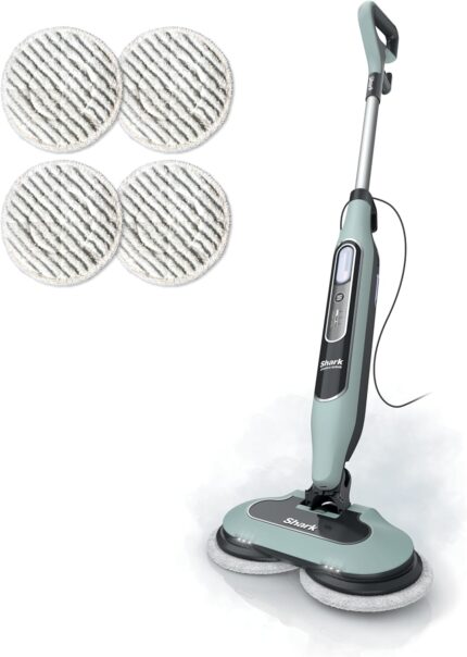 Shark Steam & Scrub Steam Mop, All-in-One Hard Floor Cleaner, Grey, S8001 | LED Headlights, 4 Dirt Grip Soft Scrub Pads Included, XL Water Tank, Swivel Steering