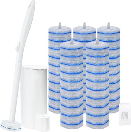 Disposable Toilet Brush & Holder Set with 50 Toilet Bowl Refills for Clorox | Wall Mounted Disposable Toilet Bowl Kit, for Bathroom, Sink & Bathtub, Touchless Toilet Cleaning System