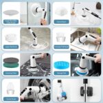 IEZFIX Electric Spin Scrubber, Bathroom Power Shower Scrubber Cleaning Brush for Tub/Tile/Floor/Toilet/Kitchen, 8 Cleaner Scrub Brush Heads, 3 Speeds 450RPM Max, Telescopic Rod Black - Image 6
