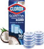 Clorox Scentiva ToiletWand Refills, Coconut and Waterlily, 10 Count | Disposable Toilet Brush Scrubbing Pads, Eliminates Hard Water and Lime Stains 2X Better than a Manual Brush