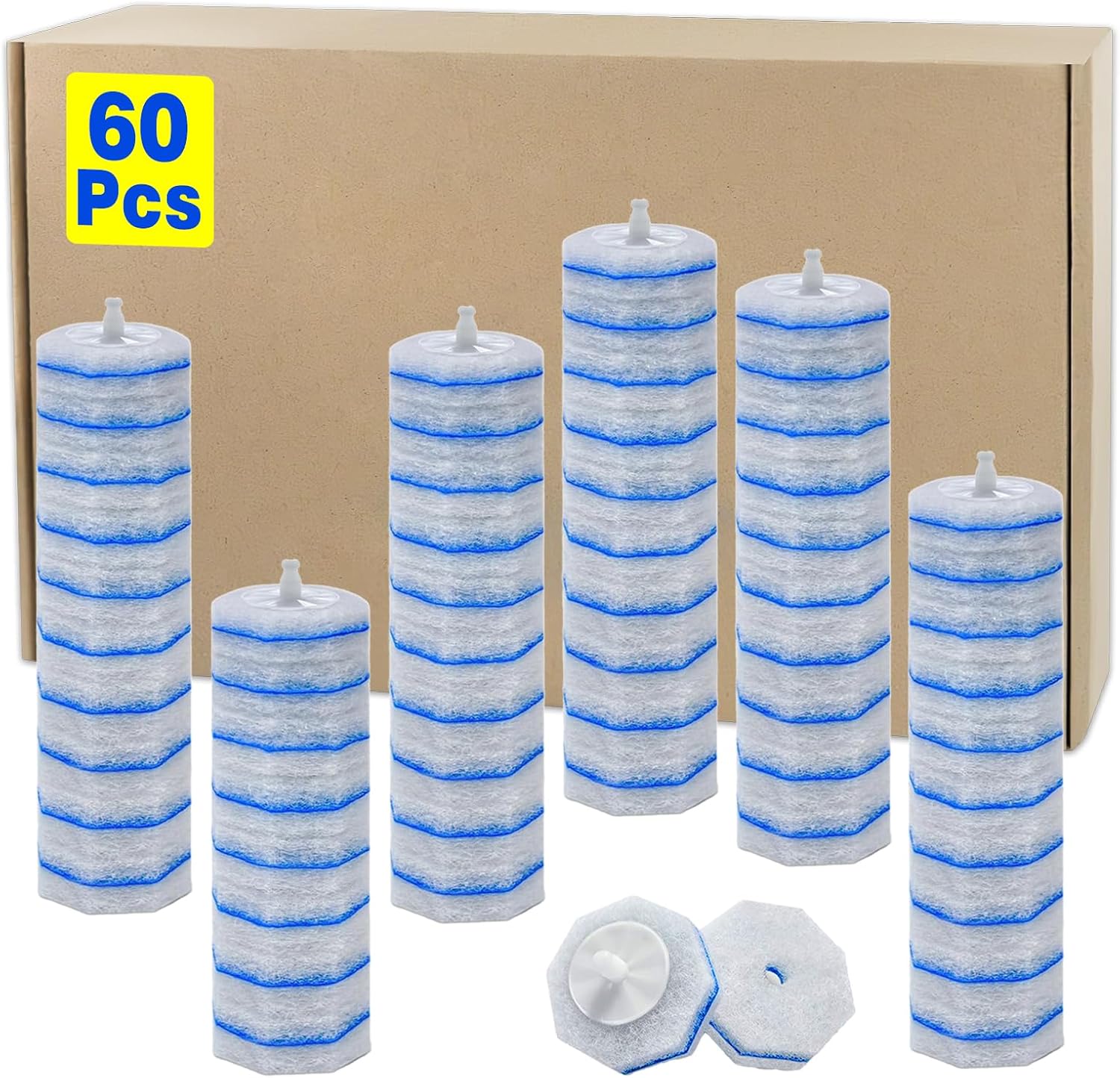 60pcs Disposable Toilet Brush Head Refills Compatible With Clorox System | Upgrade Fiber Cleaner Heads for Clorox Toilet Closestool .(not included brush rod)