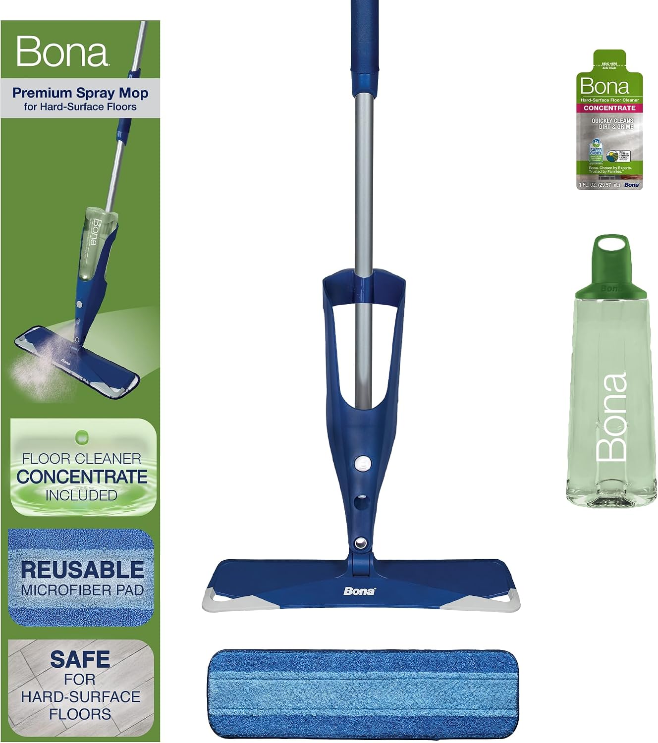 Bona Multi-Surface Floor Premium Spray Mop - Includes Multi-Surface Floor Cleaner Concentrate and Machine Washable Microfiber Cleaning Pad - For Stone, Tile, Laminate and Vinyl LVT/LVP Floors