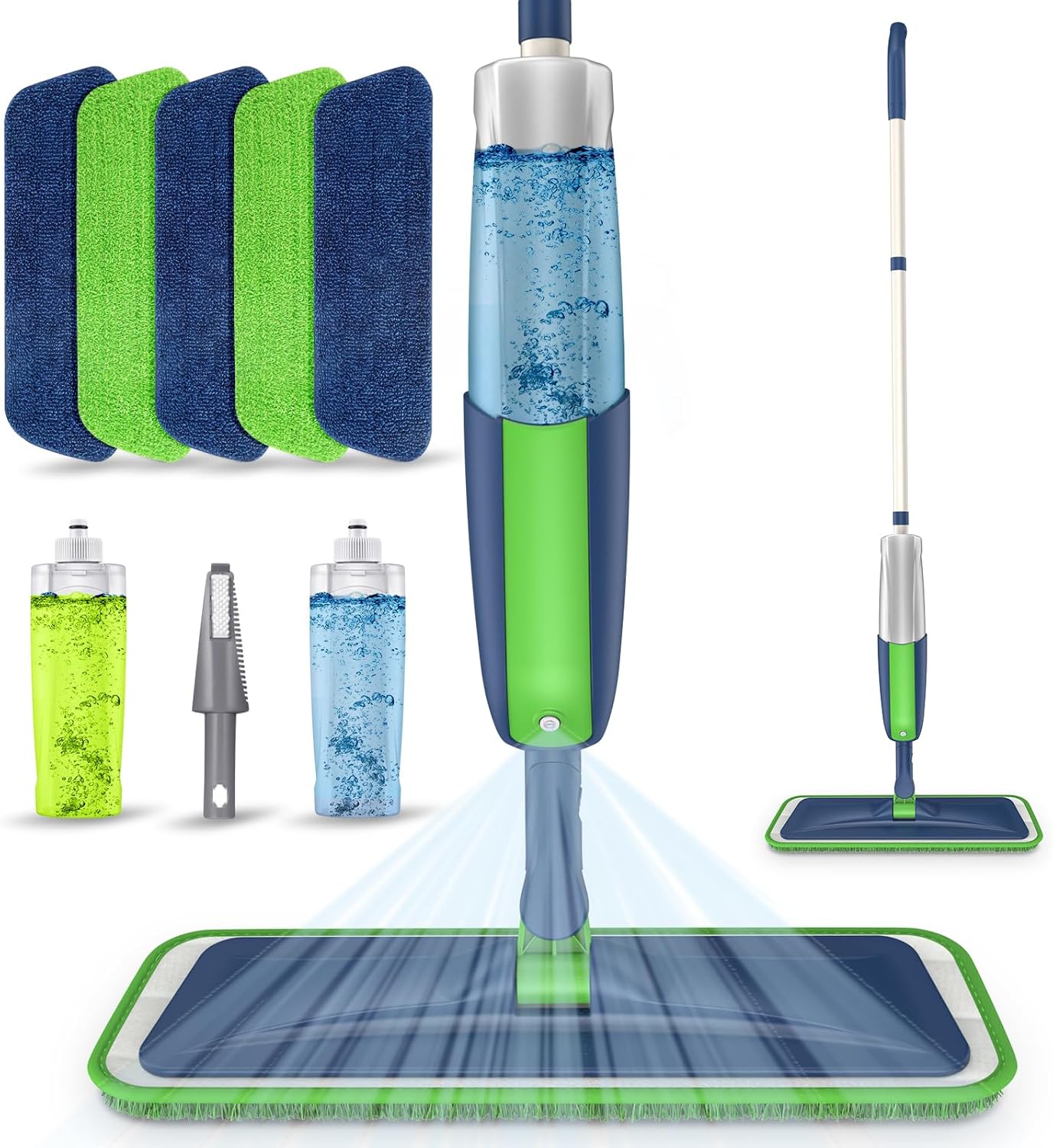Spray Wet Mops for Floors Cleaning: Hardwood Floor Mop Kit with 2 Bottles | 5 Washable Pads for Swiffer PowerMop, 360° Swivel Head, Commercial Dust Mop Refillable, for Laminate Vinyl Wood Tiles Ceramic