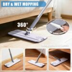 Mops for Floor Cleaning with 57" Long Handle, Baseboard Cleaner Tool with 84" Handle, 2 Reusable Pads, Wet and Dust Mopping for Hardwood, Laminate, Tile Floor, Skirting Board, 7Pcs Gray - Image 5