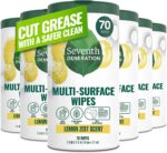 Seventh Generation Multi Surface Wipes, Pack of 3, for all purpose cleaning, lemon zest scent with 100% essential oils and botanical ingredients, 70 ct each - Image 8