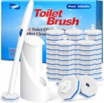 COBETE Disposable Toilet Brush Wand Kit with 50 Refills, Efficient Deep Scrubbing Toilet Bowl Cleaner Wand with Holder for Bathroom Toilet Cleaning(White)